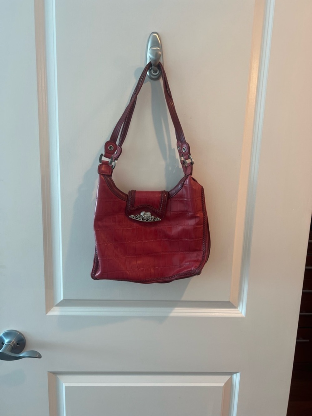 M.C. Marc Chantal Red Croc-Embossed Shoulder Bag with Decorative Clasp Vintage